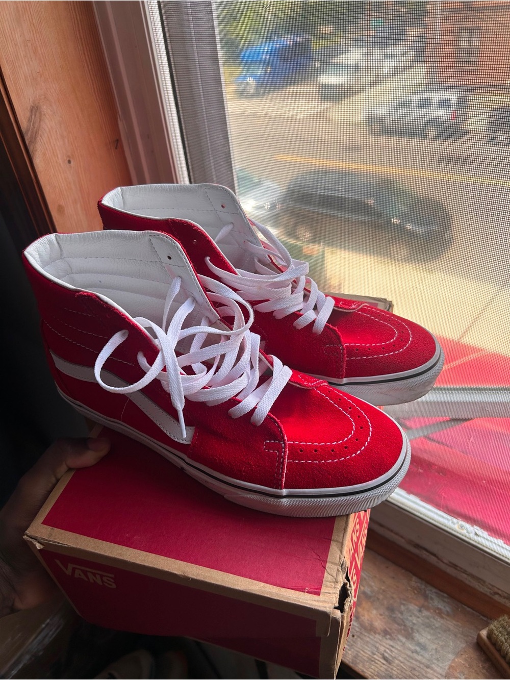 Vans Red and White High-Top Skate Sneakers - Picture 2 of 3